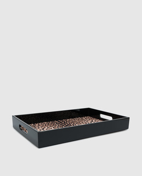 Dolce&Gabbana Чорний дерев'яний піднос з леопардовим принтом TC0107TCAIL