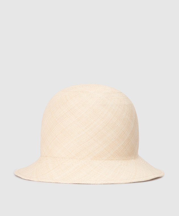 Loro Piana Світло-бежевий солом'яний капелюх-клош з металевим логотипом FAM2432