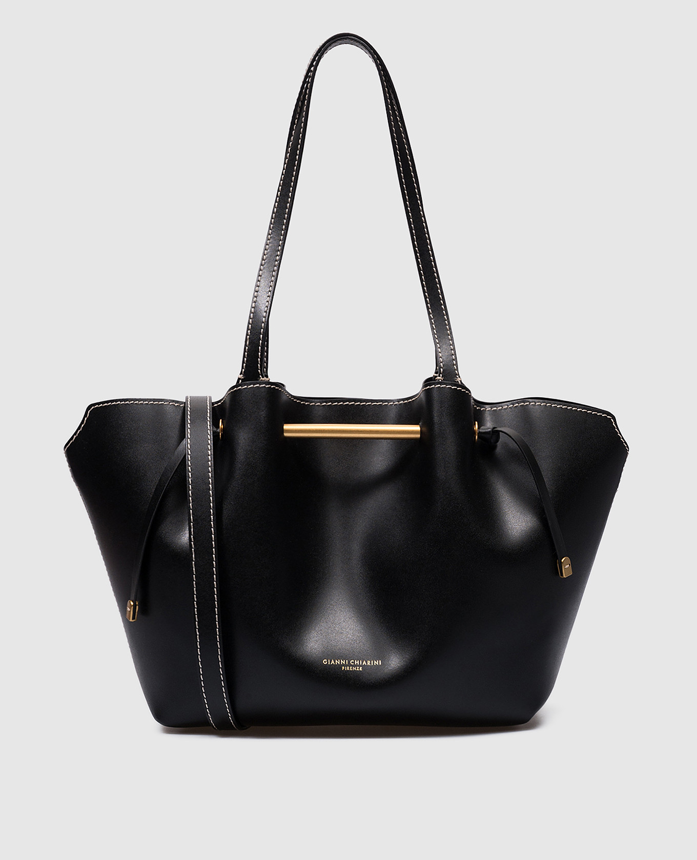 Amanda Draped Black Leather Tote Bag