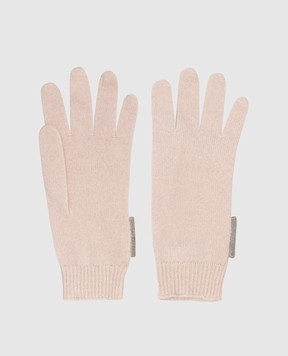 Brunello Cucinelli Дитячі пудрові рукавички з кашеміру з ланцюжками B12M14589C