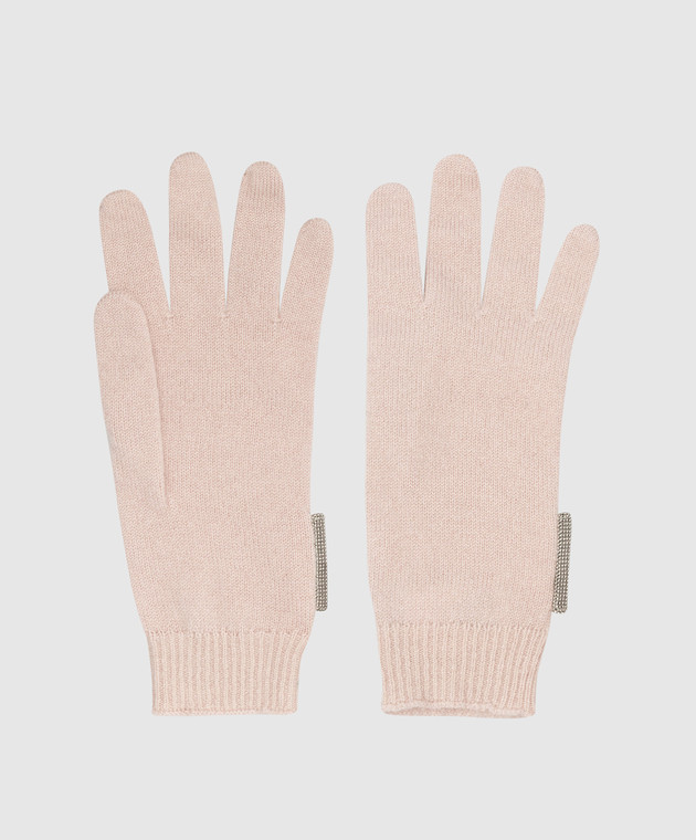 Brunello Cucinelli Дитячі пудрові рукавички з кашеміру з ланцюжками B12M14589B