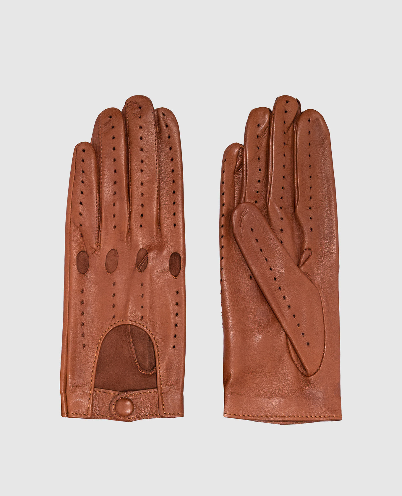 Коричневые кожаные перчатки с перфорацией