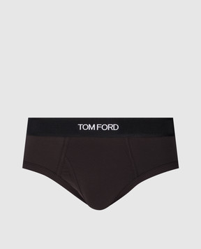 Tom Ford Коричневі труси-бріфи з контрастним логотипом T4LC11040