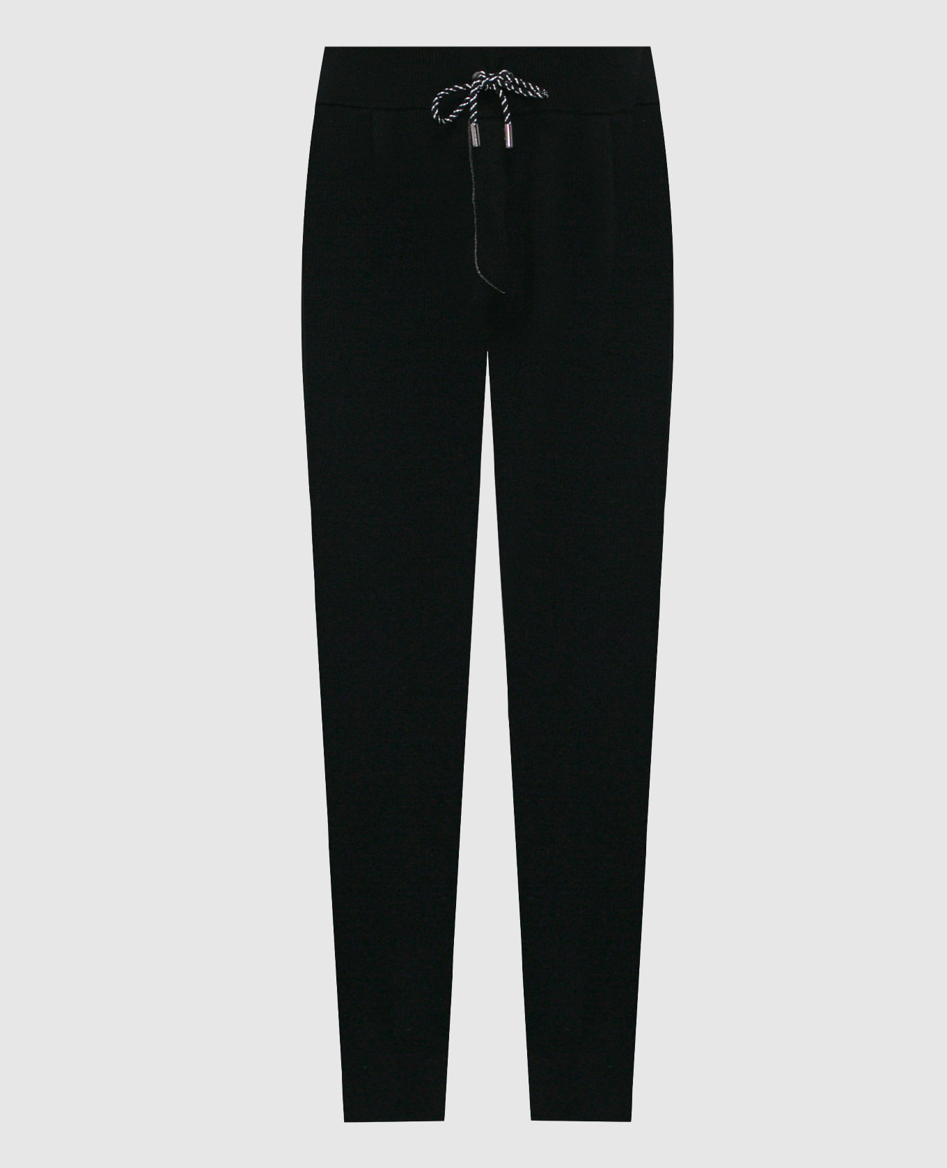Black wool and cashmere joggers with monil chain