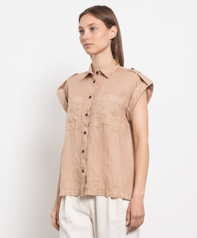 Peserico Brown linen shirt with monil chain S06248T001617 image 3