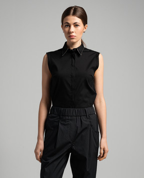 Brunello Cucinelli Чорна блуза з ланцюжком моніль з еколатуні M0091MA616