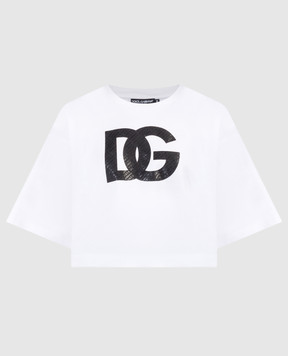 Dolce&Gabbana Белая укороченная футболка с контрастным принтом логотипа F8U81TGDB6Q