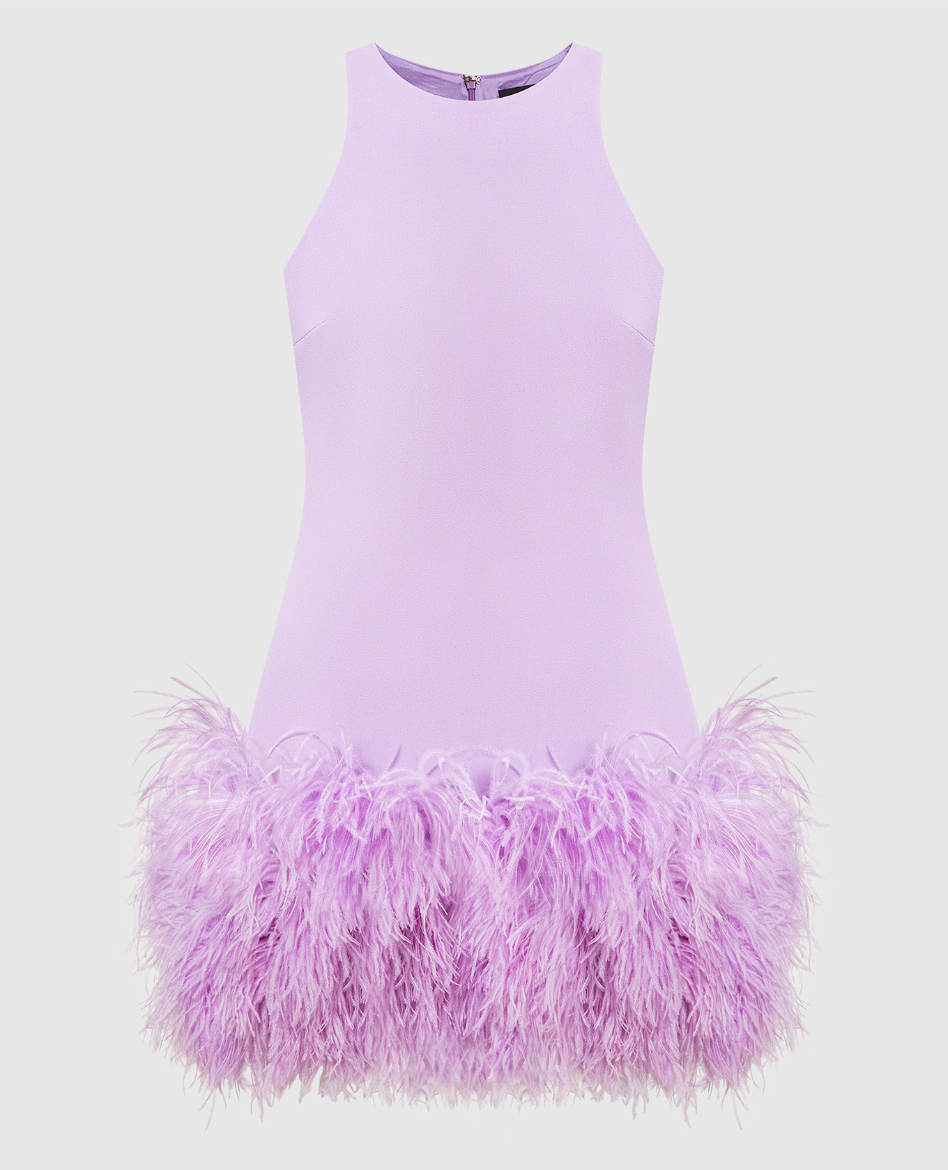 Violet mini dress with ostrich feathers