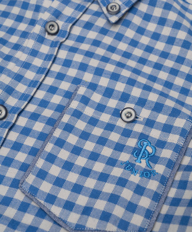 Stefano Ricci Дитяча блакитна сорочка в клітинку з логотипом YAC6400020LJ1610 зображення 3