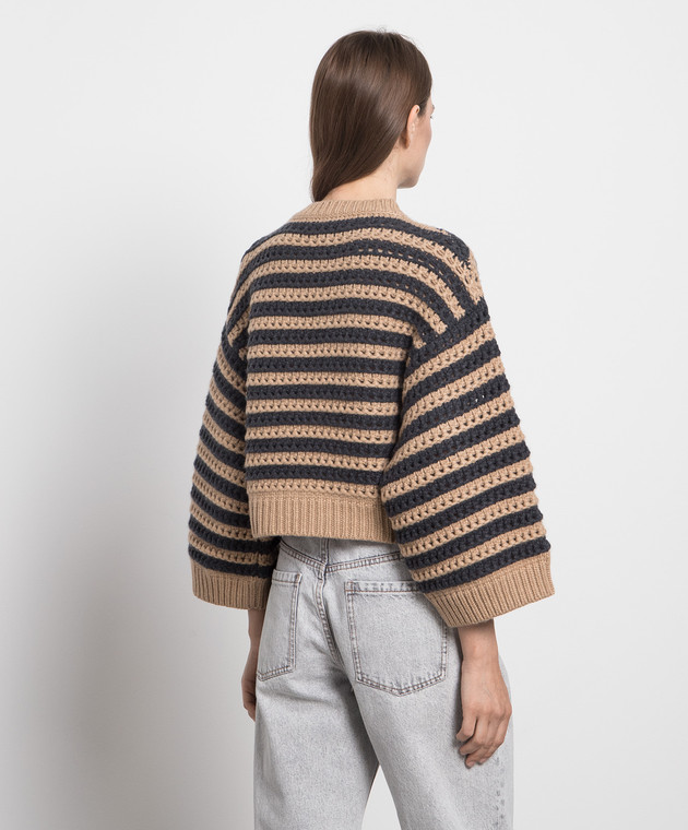 Brunello Cucinelli Brown wool, cashmere and silk striped sweater M6D367200P image 4