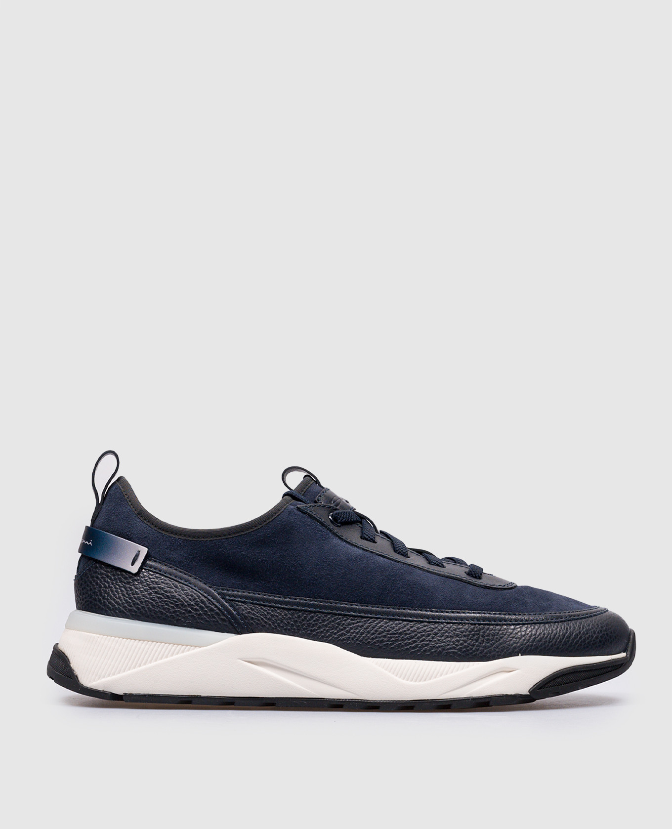 Blue leather sneakers with logo