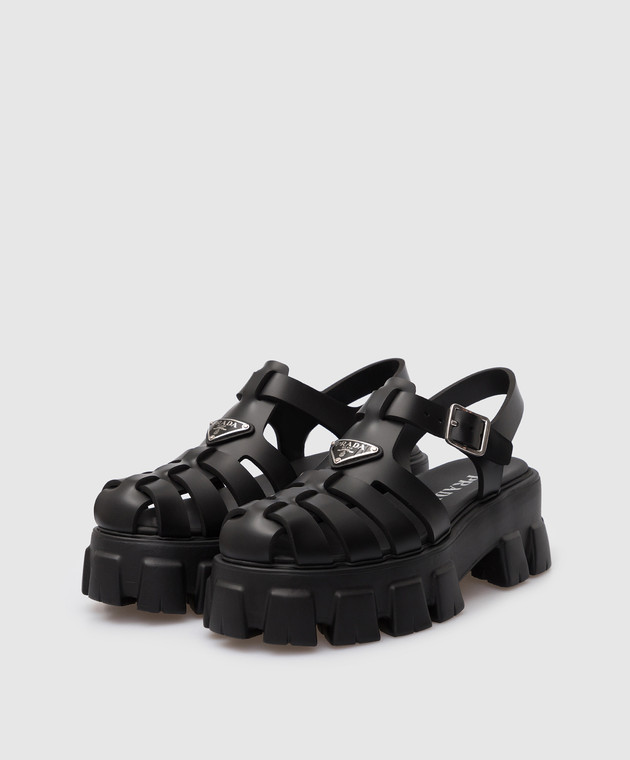 Prada Черные босоножки с логотипом 1X853M3LKK изображение 3