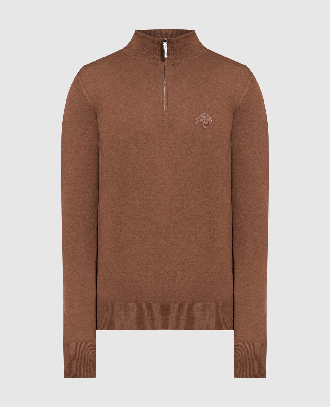 Brown wool jumper with logo embroidery