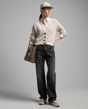 Brunello Cucinelli Бежевая рубашка с цепочкой мониль из эколонуни M0091MA636
