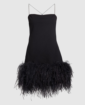 The Attico Чорна сукня Fujiko з пір'ям страуса 236WCA233RY02F