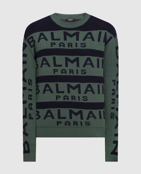 Balmain Зеленый свитер с узором логотипа YH1KE010KC56