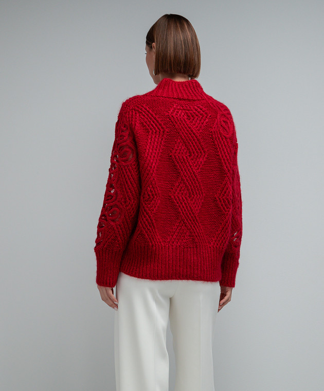 Ermanno Scervino Red sweater in a textured pattern with lace D435M709APNVJ image 4
