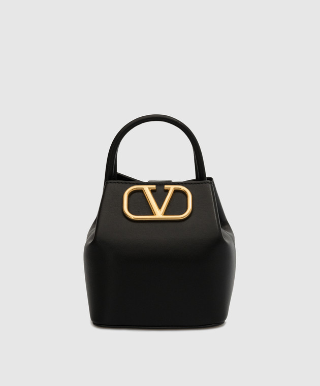 V Logo Signature Mini Leather Shoulder Bag in Black - Valentino