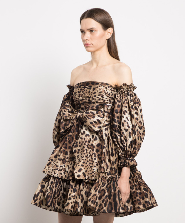 Dolce&Gabbana Brown silk dress with leopard print F6F3YTHS15M1 image 3
