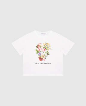 Dolce&Gabbana Дитяча біла футболка з принтом GARDEN з логотипом L5JTHWG7M1Y812+