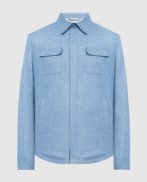 Enrico Mandelli Блакитна куртка з вовни, шовку та льону A6T5275117