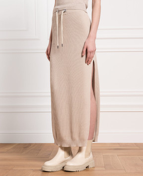 Brunello Cucinelli Бежевая юбка в рубчике с цепочкой мониль M19122689