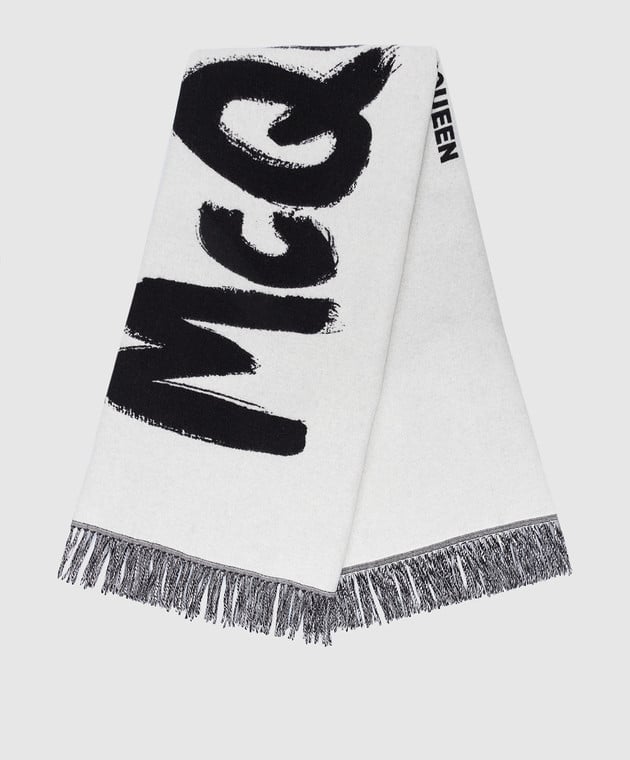Alexander McQueen Світло-сірий шарф із вовни з принтом McQueen Graffiti 7062733200Q
