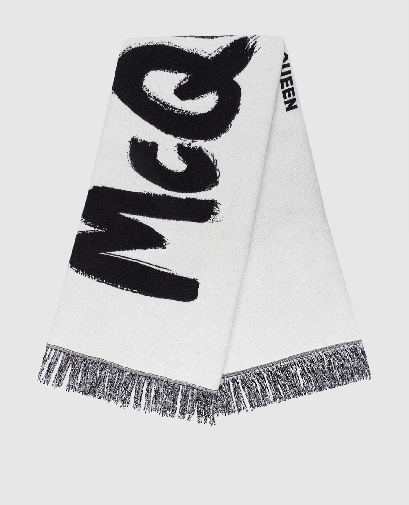 Светло-серый шарф из шерсти с принтом McQueen Graffiti