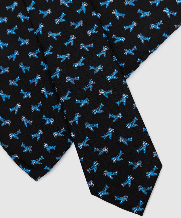 Stefano Ricci Дитячий чорний шовковий набір із краватки та хустки-паші у візерунок YDHNG500 зображення 4