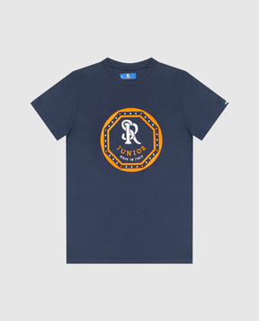 Stefano Ricci Детская темно-синяя футболка с вышивкой логотипа YNH7200090803