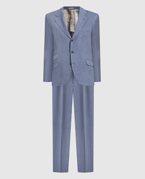 Brunello Cucinelli Синій костюм у смужку з льону MW483LDWH