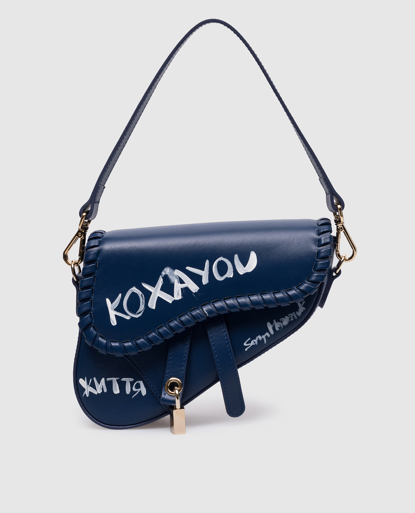 

Синяя кожаная сумка-седл с надписью Сони Морознюк, Синий, Сумки через плечо