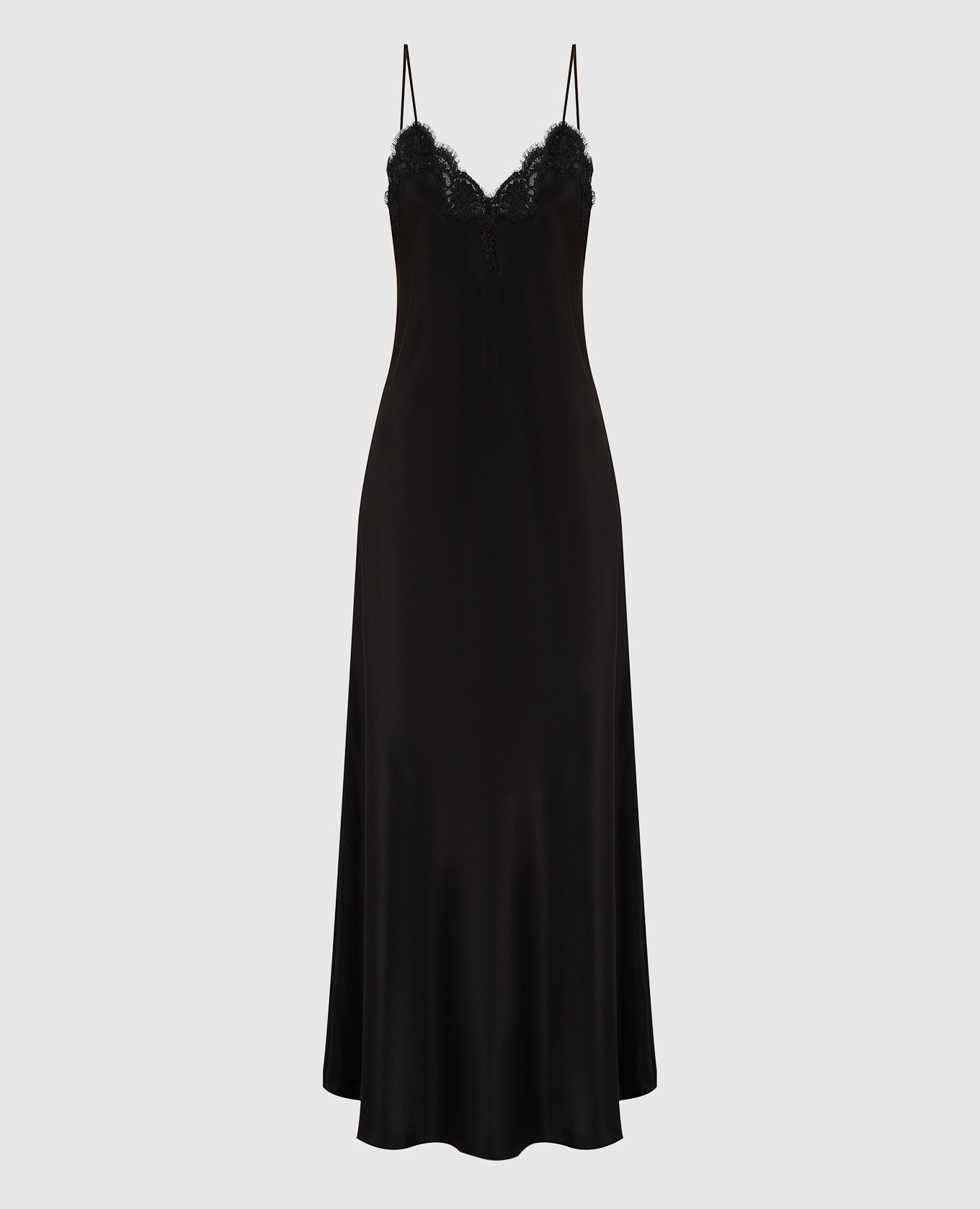 

Шелковое платье-комбинация с кружевом, Черный, Повседневные платья