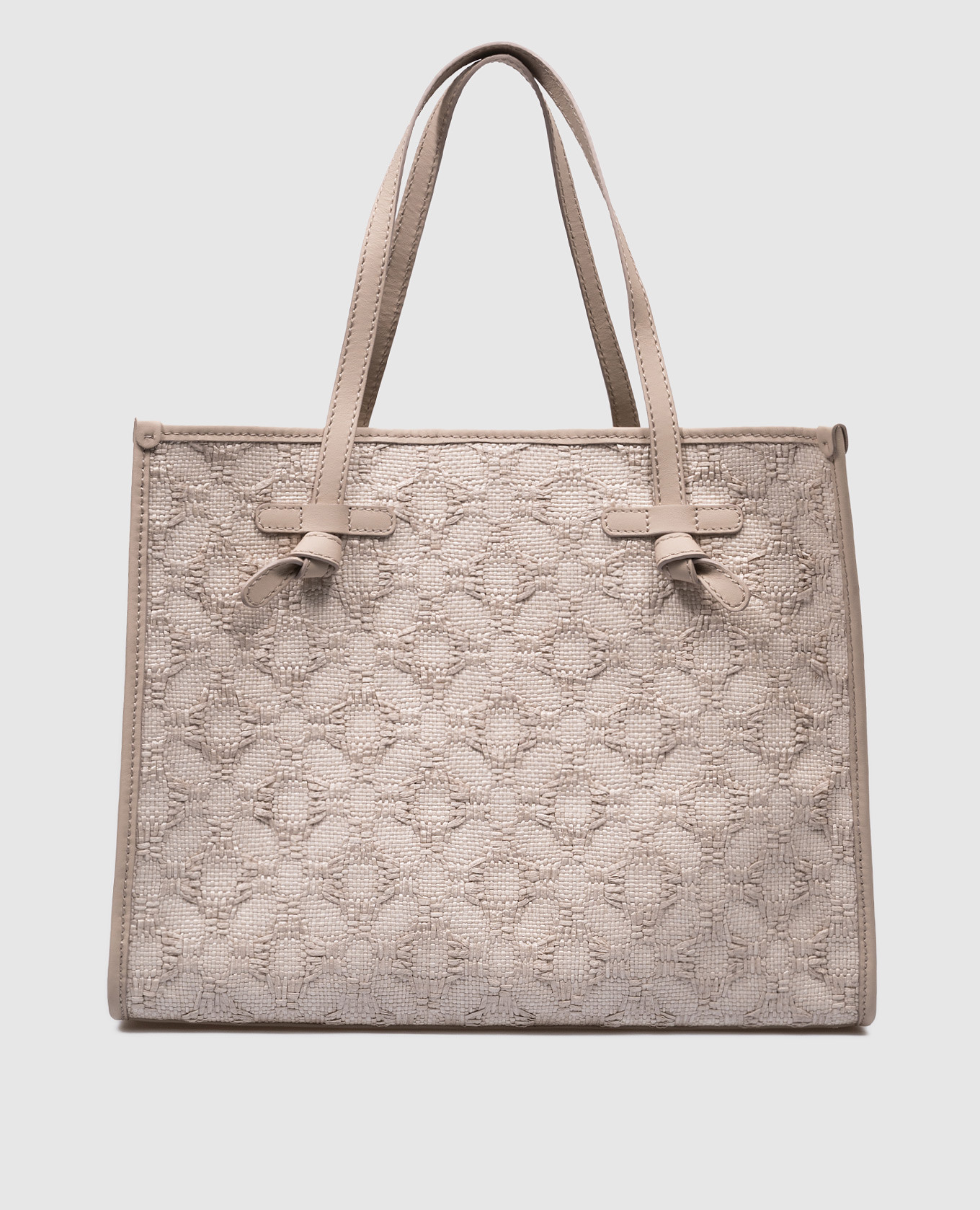 White Marcella tote bag with textured weave and patch