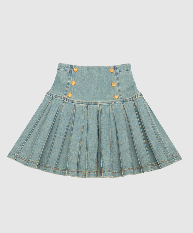 Balmain Children's blue denim skirt with pleats BT7A11D00381214