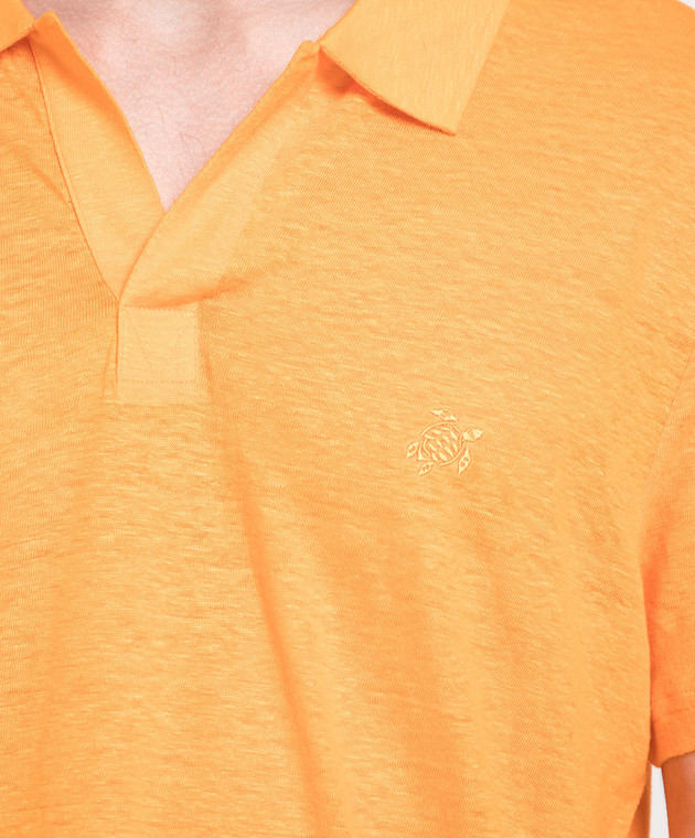 Vilebrequin Pyramid linen polo shirt in orange PYRE9O00 image 5