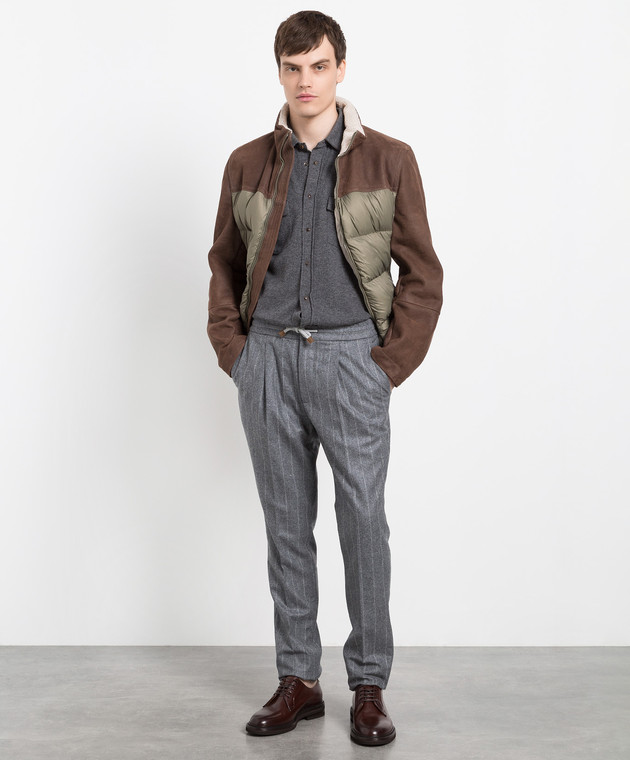 Brunello Cucinelli Темно-серая рубашка из шерсти, кашемира и шелка M3600276 изображение 2