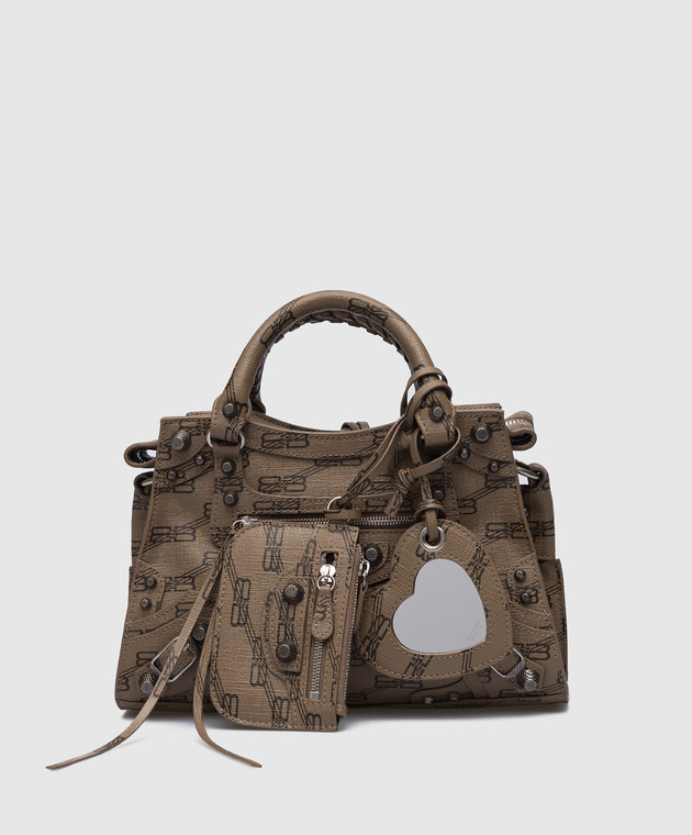 Balenciaga Коричнева сумка-трапеція Neo Cagole XS з монограмою логотипу ВВ 700940210E7
