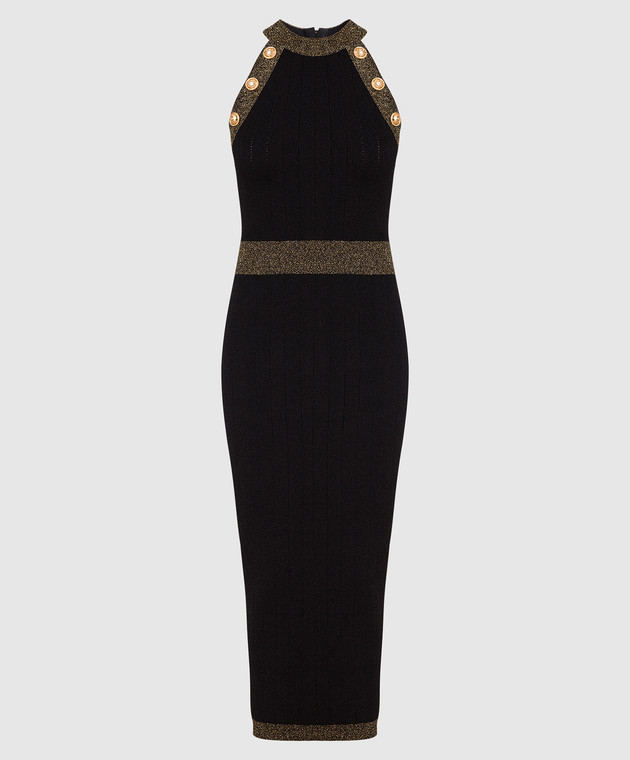 Balmain Black striped midi dress with lurex AF1RI012KD74