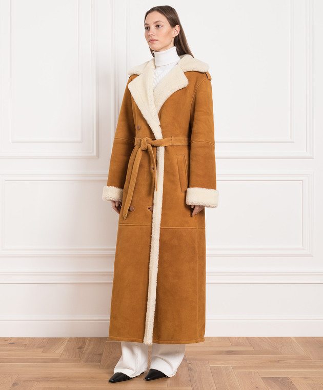 Babe Pay Pls Brown double-breasted sheepskin coat 2223 изображение 3