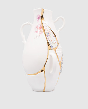 SELETTI Белая фарфоровая ваза Kintsugi с золотой отделкой 09675