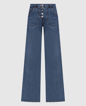 Etro Сині джинси кльош з високою талією з вишивкою D118239572