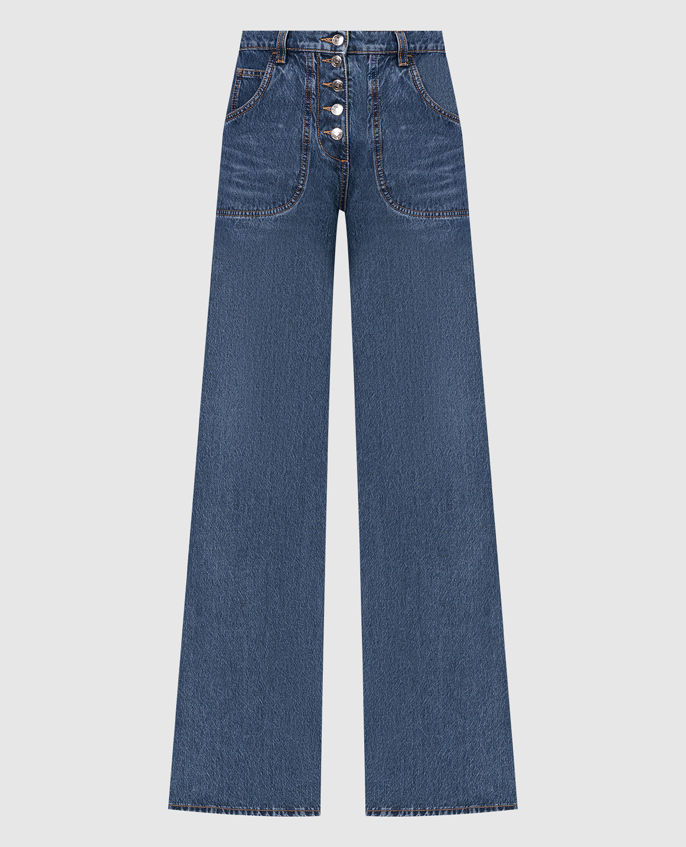 Синие джинсы клеш с высокой талией с вышивкой