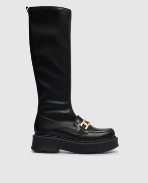 Babe Pay Pls Black leather boots with metal details 5152032058011ST