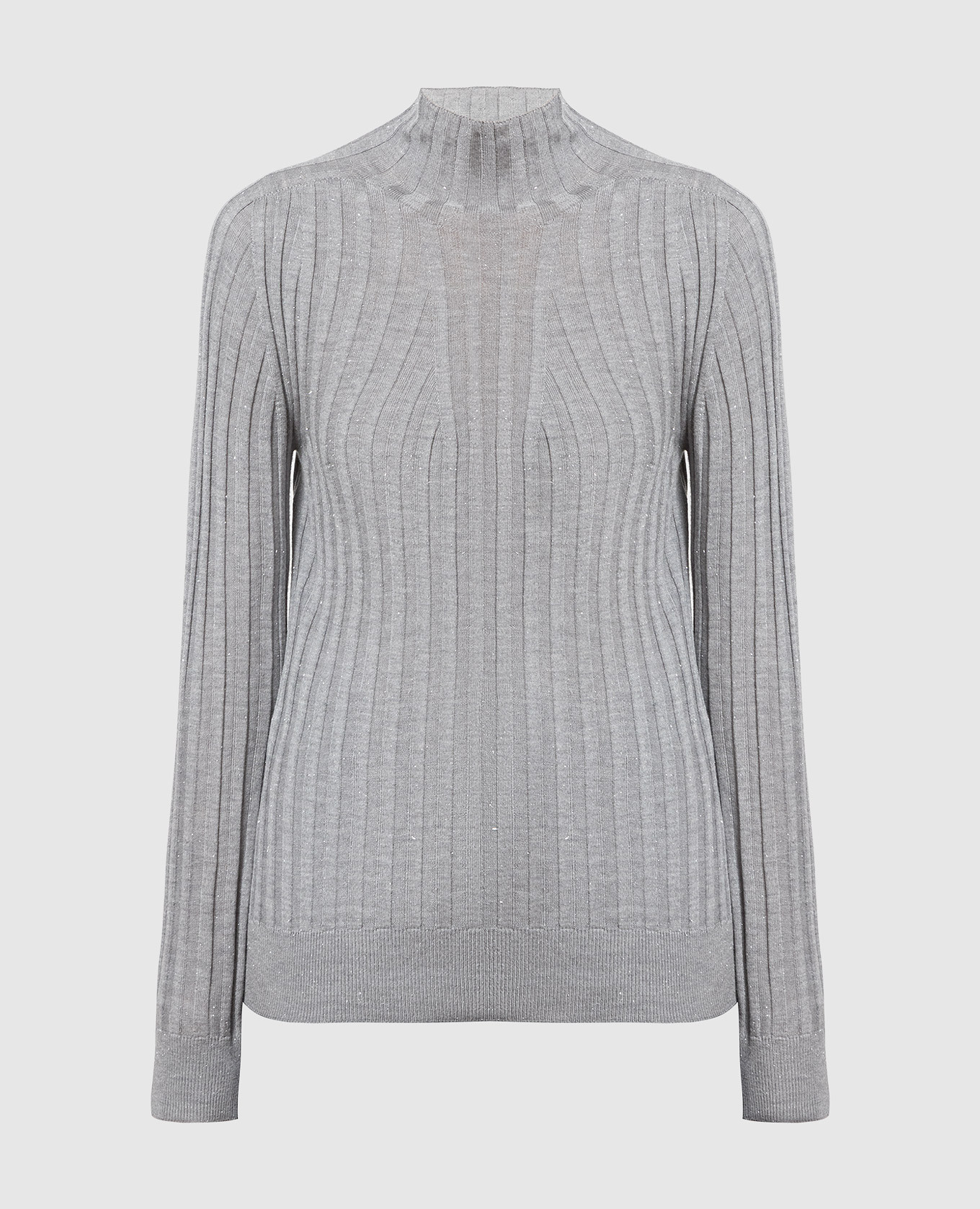 Gray ribbed turtleneck with lurex