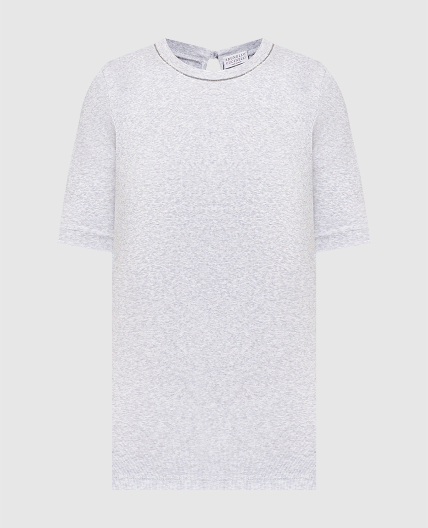Gray melange ribbed t-shirt with monil chain