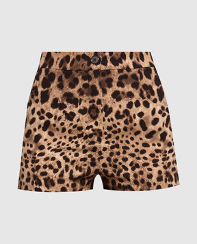 Dolce&Gabbana Коричневые шорты из шелка в леопардовом принте. FTBTPTFSAZ7