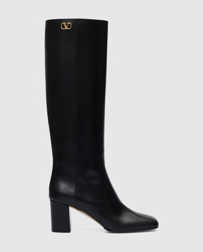 Valentino Чорні шкіряні чоботи з металевою емблемою VLogo Signature 1W2S0FG8DSH