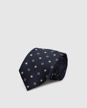 Brunello Cucinelli Темно-синя краватка з шовку з геометричним візерунком. MM8910018