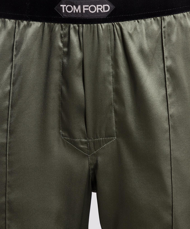 Tom Ford Темно-зелені штани з шовку з патчем логотипу T4H201010 зображення 3